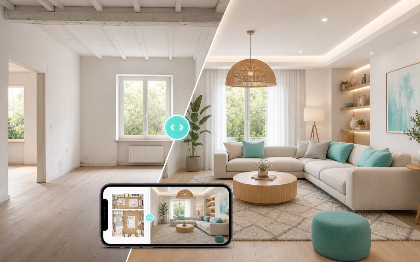 Bright modern living room with clean furniture and daylight